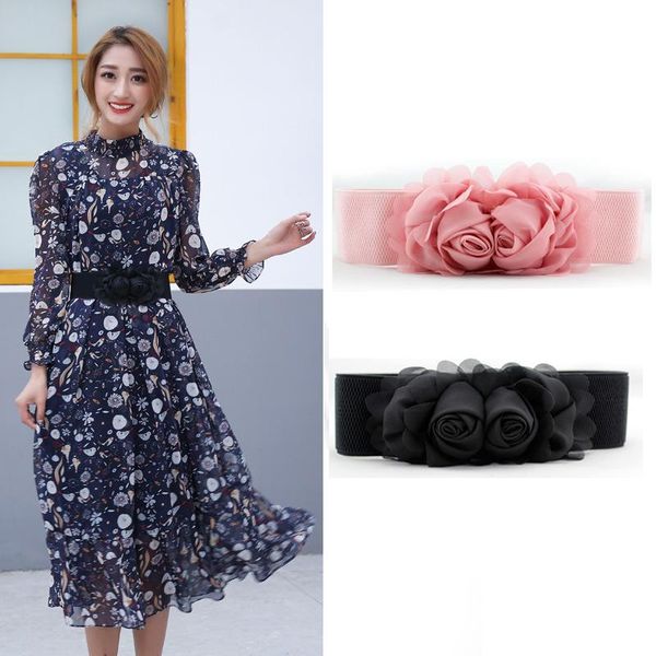 Cinture Classic Double Flower Women Cintura Kpop Cintura elastica per donna Fashion Brand Design Cintura Dress Ceinturon De Dames