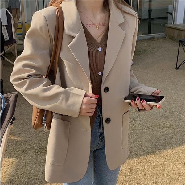 

women's suits & blazers ftlzz spring autumn office lady solid color notched single breasted blaze women fashion long sleeve buttons loo, White;black