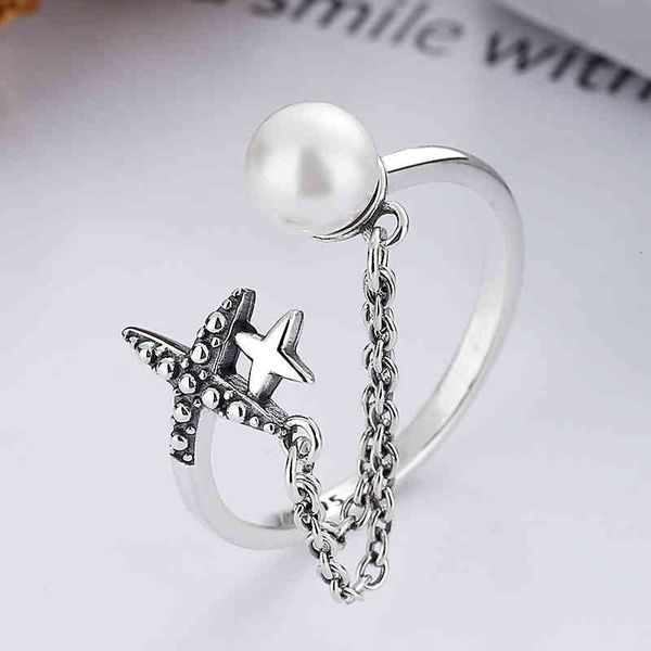 

band rings finger yunchaoxuan s925 sterling silver japan south korea creative star cross splicing chain pearl niche design opening