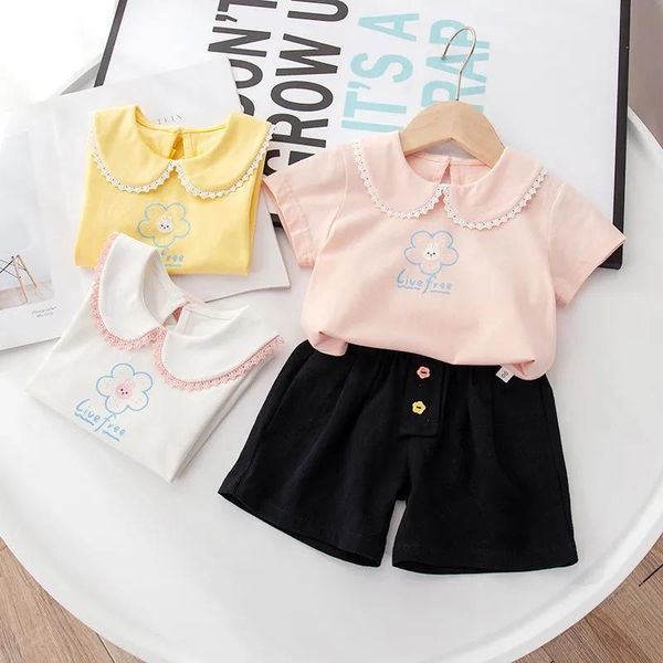 

t-shirts kids children short sleeve cartoon girls floral clothes tees t-dhirts p4920, Blue