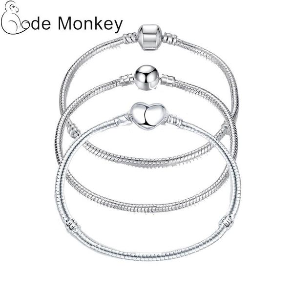 

17-21cm silver color love snake chain bracelet fit original design beads charm diy bead bangles jewelry making fashion gift link,, Black