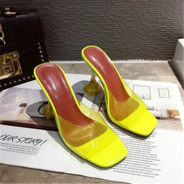 

european and american style square toe yellow transparent horseshoe heel super high heels large size all-match women's shoes, Black