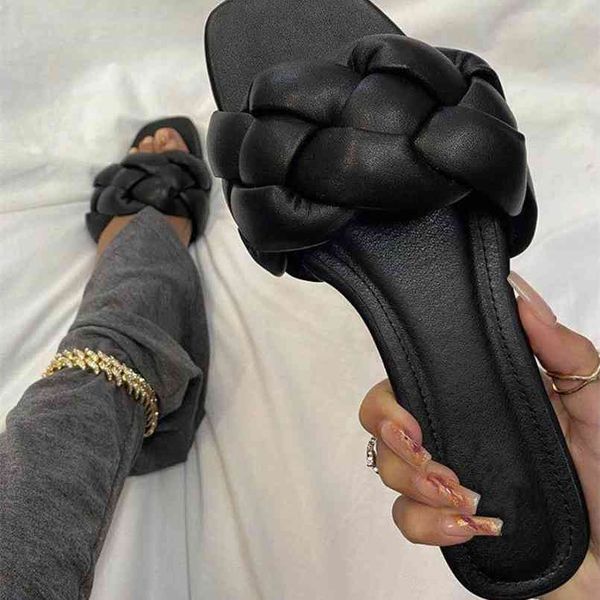 

fashion weaving summer slippers women casual open toe flat sandals woman comfortable beach slides flip flops 210619, Black