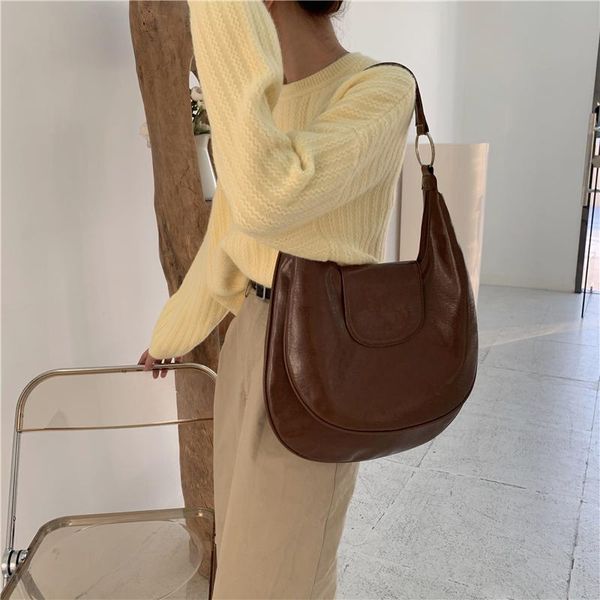

evening bags women's shoulder bag black brown largeÂ capacity glossy luxury leather vintage handbags wholesale 2021 fashion female