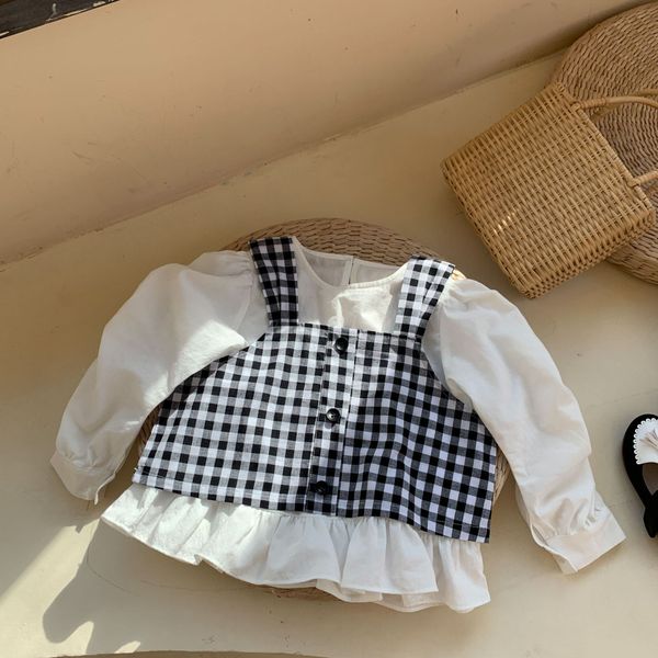 

2021 new spring baby girls plaid cotton shirts 2pcs korean style long sleeve kids casual blouses, White;black