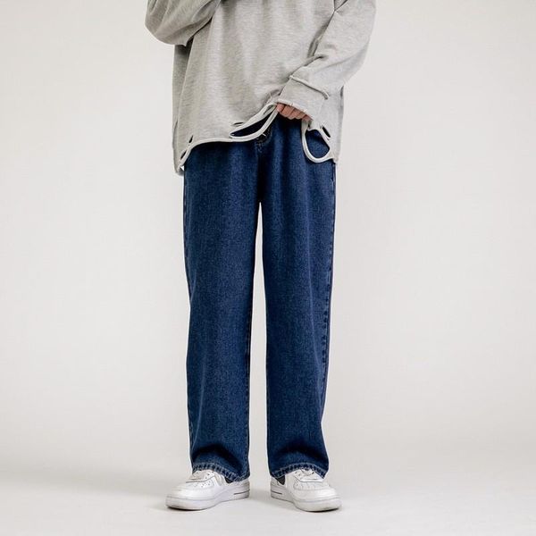 

men's jeans loose 5 cowboy straight casual pants fashion leg wide korean streetwear trousers hop hip colors mans strai, Blue