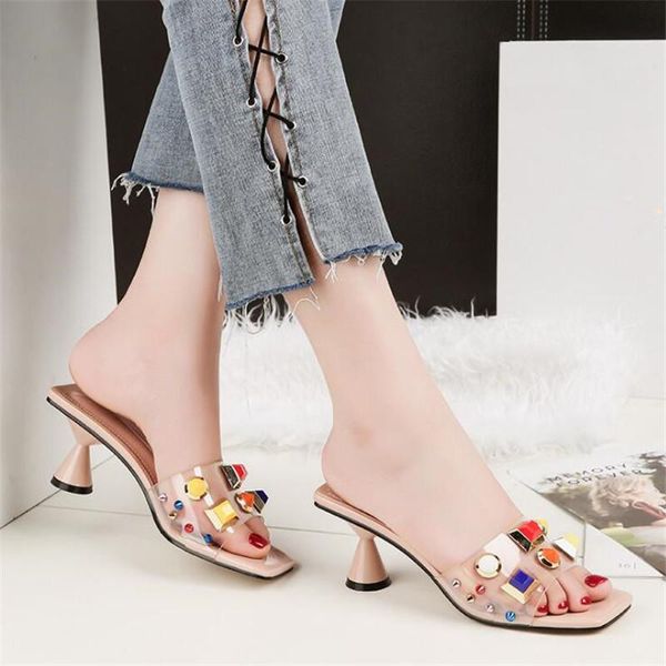 

sandals women crystal slipper high heel female transparent heels rhinestone, Black