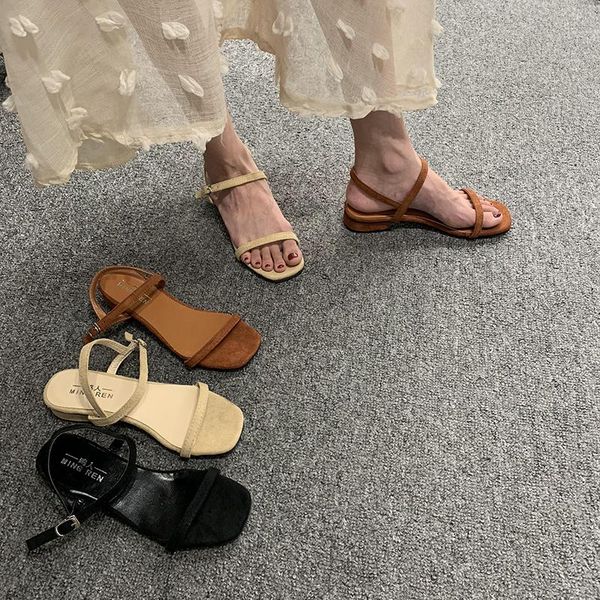

summer low heels sandal brief casual daily sandals open toe holiday shoes women rome, Black