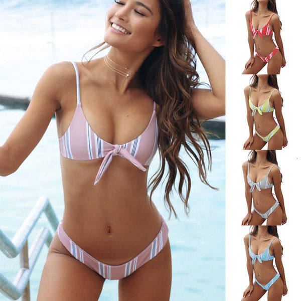 

swimsuit with vertical stripes bikini and knots, Black;white