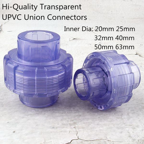 

1pc 20~63mm hi-quality transparent upvc union connectors garden irrigation water supply aquarium fish tank straight plug joints watering equ