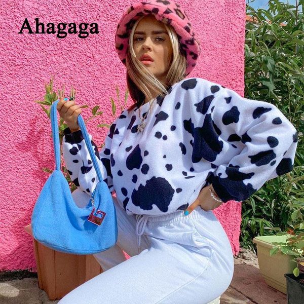 

women's hoodies & sweatshirts ahagaga autumn short pullovers women sweatshirt fashion print long sleeve o-neck casual streetwear blusas, Black