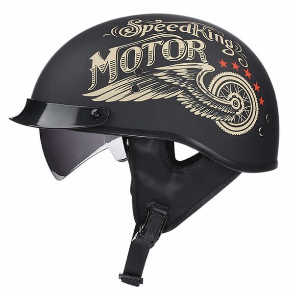 

Retro Motorcycle Helmet Scooter Head Gear for Unisex with Washable Neck Gaiter Visor Different Patterns TK52, Multi