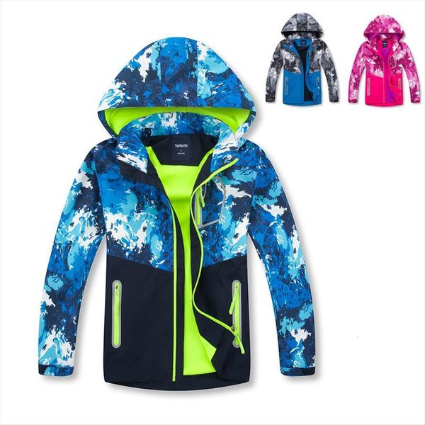 

boys girls camouflage jacket fleece lining cardigan coat detachable cap windbreaker blue rose bomber jackets for 3 12years kids, Blue;gray