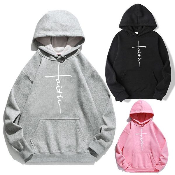 

women's hoodies & sweatshirts women hoodie faith letter printed fleece long sleeve loose sweatshirt with hat girls pullovers winter, Black