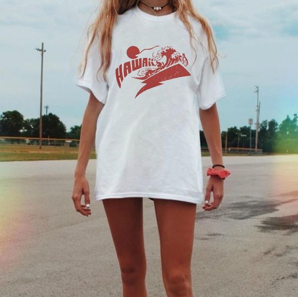 

women's t-shirt vip hjn summer skinny women graphic t-shirts hawaii letter print short sleeve kawaii tees surfing clothing, White