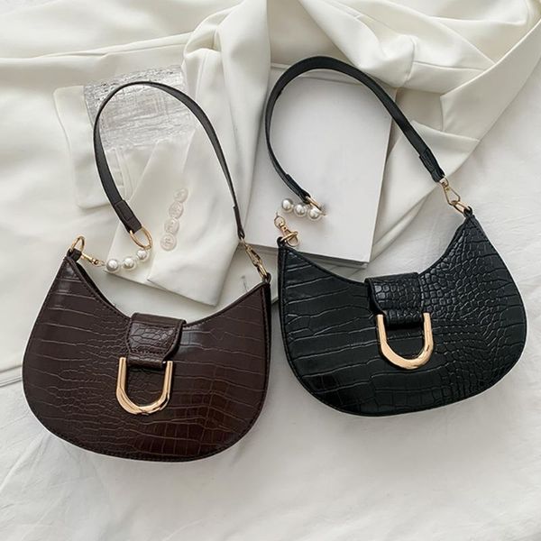 

evening bags small saddle crossbody shoulder for women 2021 summer stone pattern solid color pu leather female luxury designer handbags