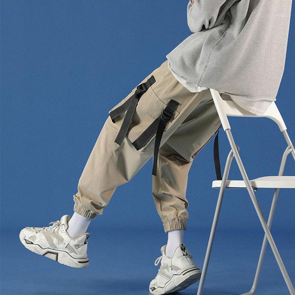

men's pants legible cargo men hip hop pockets ankel-length male streetwear trousers casual joggers, Black