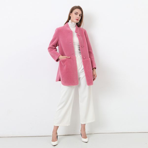 

plush button women s fur coat high-quality stand-up collar retro comfortable fashion travel commute, Black