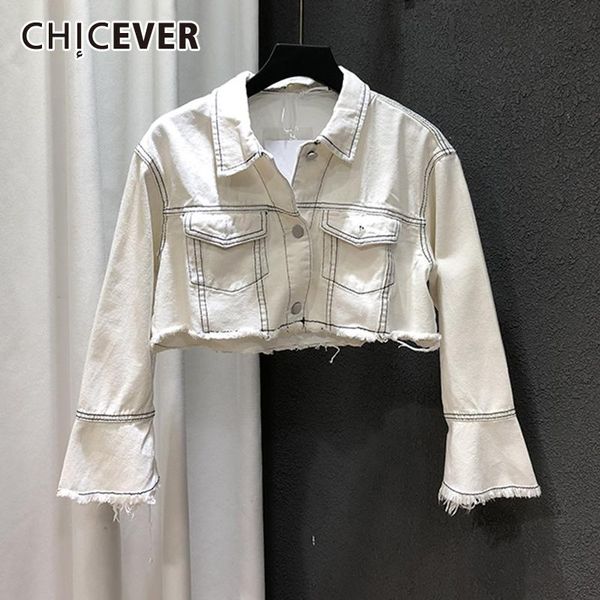 

women's jackets chicever minimalist white spring jacket lapel long sleeve patchwork tassel loose denim coats female 2021 fashion, Black;brown