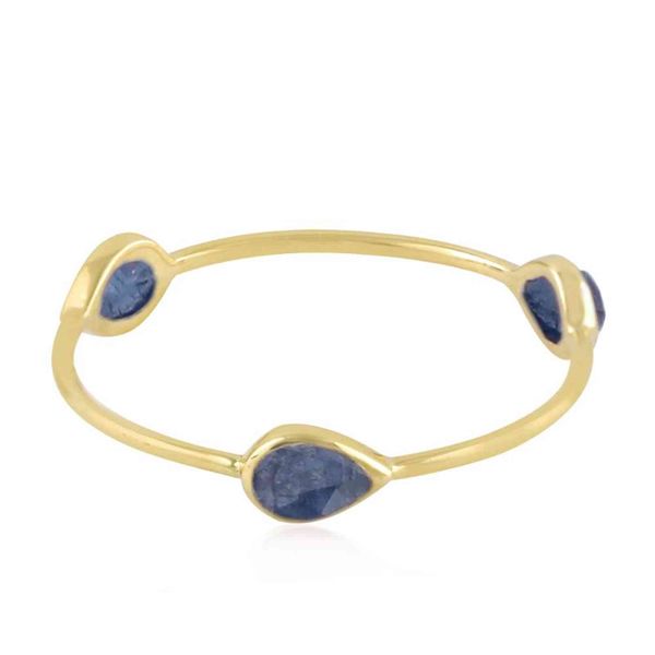 Gioielli con anello a fascia per usura da festa in oro giallo 14kt con gemma di zaffiro blu pera Wholale
