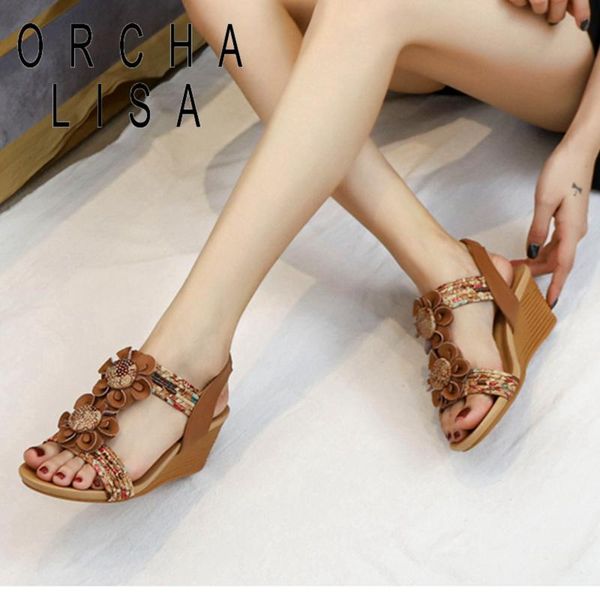 

women sandals 2021 open toe 5cm wedge heels zip soft bohemian slip-on stylish luxury big size 36-42 casual a3636 dress shoes, Black