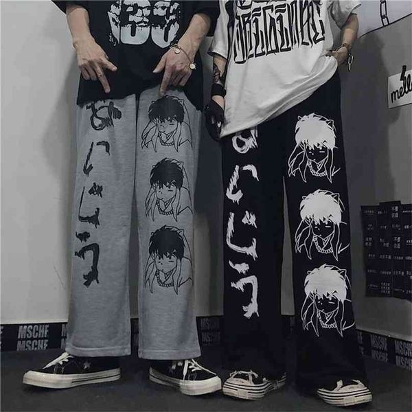 QWEEK Harajuku Pantaloni larghi con stampa anime Donna Pantaloni sportivi streetwear giapponesi Oversize Pantaloni larghi stile coreano per donna 210925