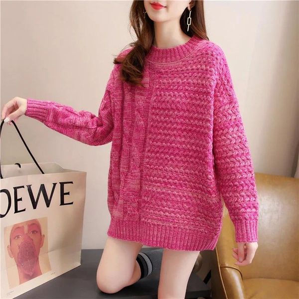 

women's sweaters autumn and winter knitwear medium long thick thread twist lazy windnet red pullover female, White;black