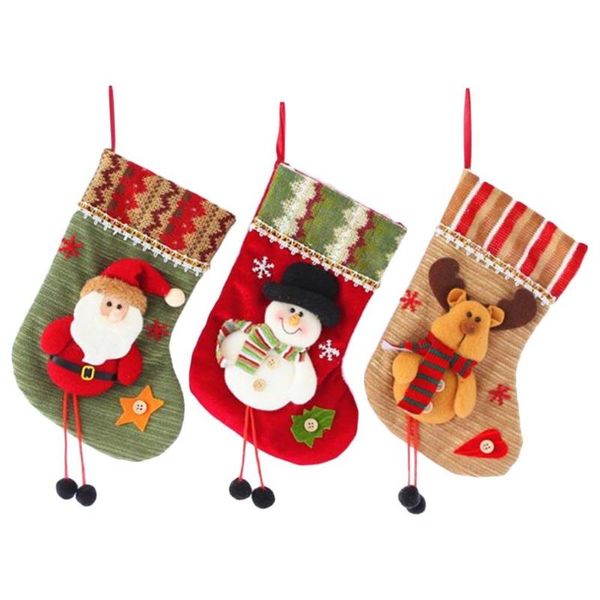 

christmas decorations 3pcs stockings hand made santa claus socks candy cookies gift bags for kids tree fireplace decoration
