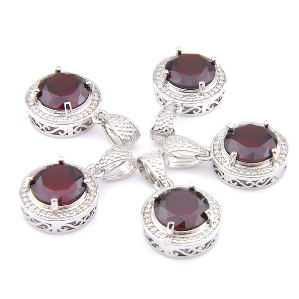 

mix 5 pieces pendants luckyshine shine round shape natural red garnet gemstone 925 silver pendant necklaces