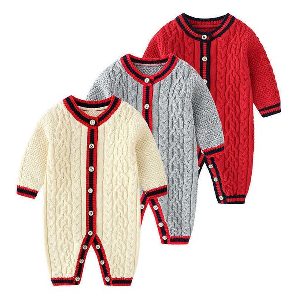 

fashion newborn baby boys girl winter buttons cable knit sweater romper jumper outfits baby girl romper new born baby clothes, Blue