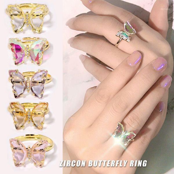

5pcs shiny crystal butterfly alloy ring 3d nail art rhinestone decorations luxury diamond glass manicure design accessories1, Silver;gold