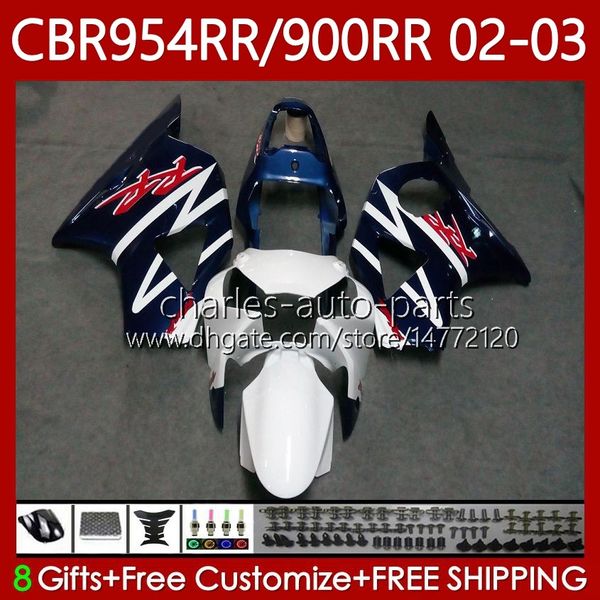 Kit de corpo para Honda CBR954-RR CBR900RR 2002-2003 Bodywork 61No.129 CBR954RR CBR954 CBR900 CBR 900 954 RR CC 900CC 2002 2003 CBR 954RR 900RR Branco Azul 02 03 Feedings