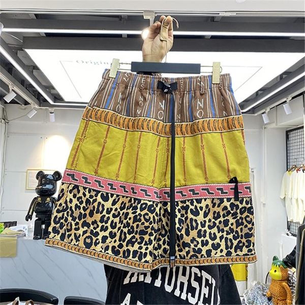 

men's shorts kapital casual with leopard stitched ribbon for men and women in spring summer, White;black