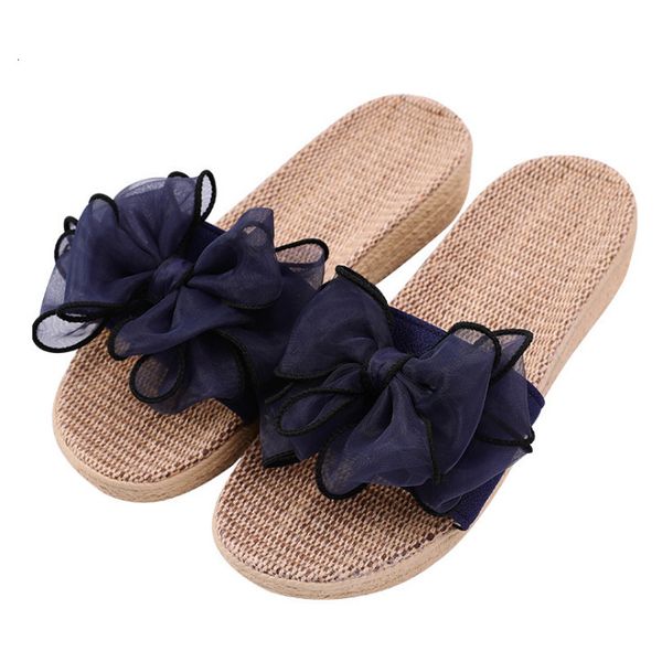 

slippers heel waterproof high platform big bow knot women's wooden floor antiskid summer lnen sa g8rc, Black