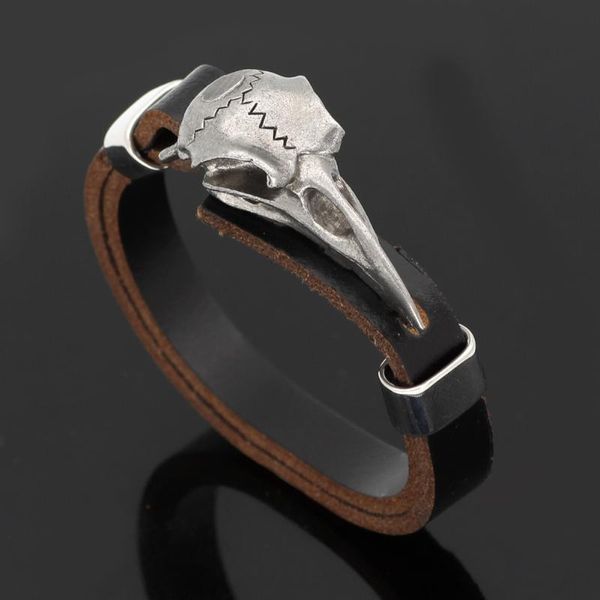 

bangle wholesale nordic viking bracelet pirate skeleton crow leather stainless steel men's drop, Black