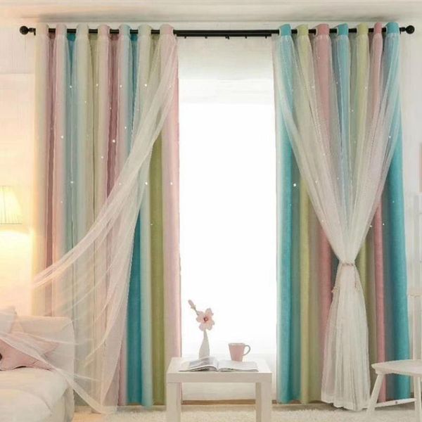 

curtain & drapes nordic style double-layer blackout gradient color hollow out stars dreamy curtains for bedroom living room home decor
