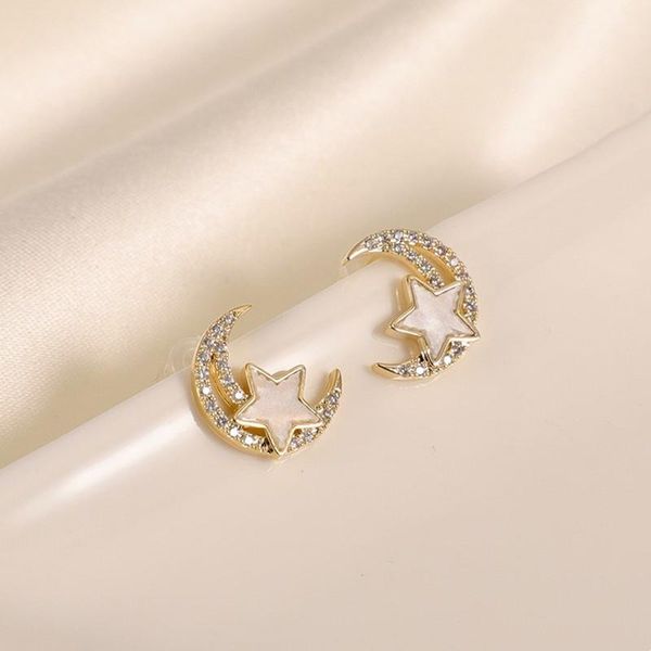 

stud 2021 fashion sweet elegant temperament women earrings contracted joker moon and star modelling fine jewelry, Golden;silver