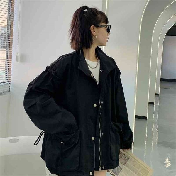 

2021li zhiqi's new korean zipper windbreaker in spring autumn, feminine, thin, medium and long coat 111181, Black