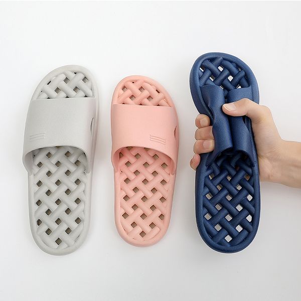 

bathroom men slippers summer soft sole slides non-slip wear flip flops hole leaking water women slippers beach sandals shoes, Black