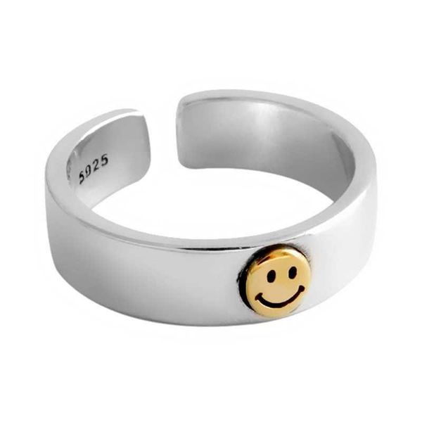 

ins retro smile face ring female student open finger adjustable s personality jewelry, Silver