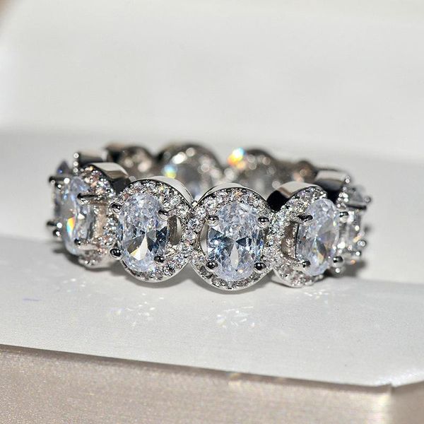 

cluster rings luxury 925 silver jewelry for women wedding promise gift oval zircon gemstones finger ring accessories drop, Golden;silver