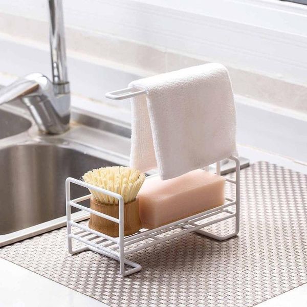 

kitchen storage & organization metal sink sponge holder rack hangable stuff rag draining organizer shelf tools items