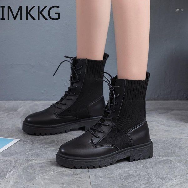 

boots women comfortable leather black motorcycle lace up platform shoes1