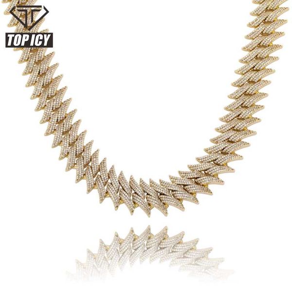 

chains 20mm big size large man prong cz stone miami cuban chain box clasp iced out bling linked thistles thorns, Silver