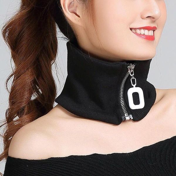 

scarves fashion big buckle zipper knit fake collar ring neck guard scarf winter man woman wool thicken cycling driving warm snood p88, Blue;gray