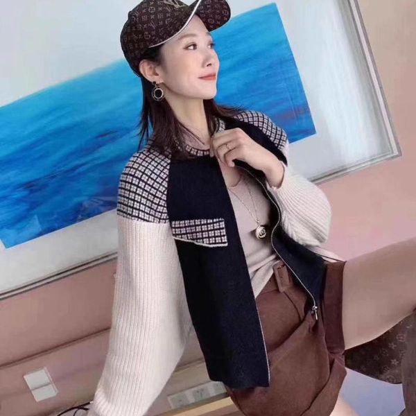 

european herringbone double face cashmere stitching knitted sleeve short coat in autumn / winter 2021 women's jackets, Black;brown