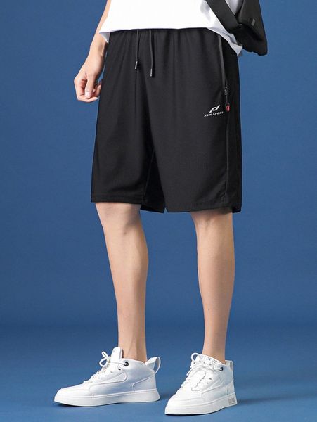 

men letter graphic zip detail shorts z1fs#, Black