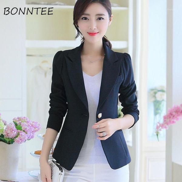 

blazers women sweet office ladies solid candy color long sleeve slim elegant korean style womens chic single button daily lovely, White;black