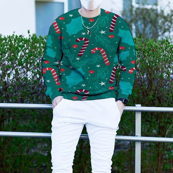 

men's christmas 3d printing long sleeve hoodless sweater santa cane pattern, White;black