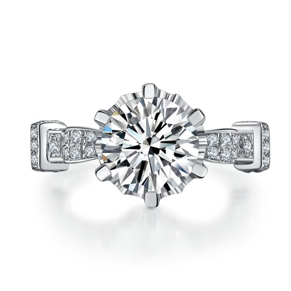 

brilliant 3ct 9.0mm testÂ positive d color moissanite solid platinum 950 ring for her white gold wedding jewelry, Slivery;golden